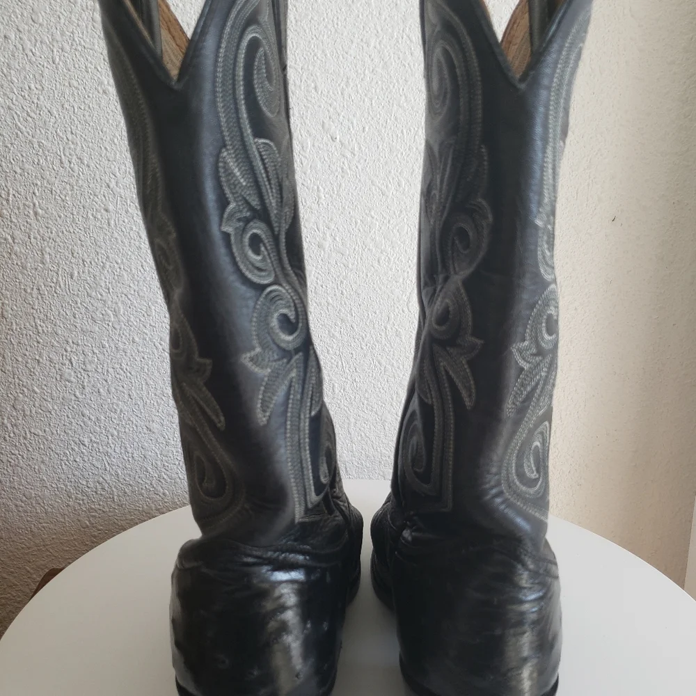 Nocona Western Cowboy Rancho Black Leather Stitch Flame Boots